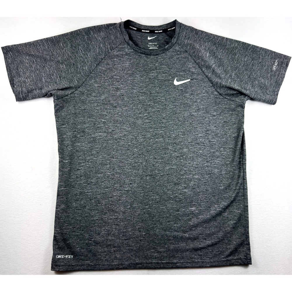 Nike Swim Dri-FIT Rash Guard Shirt Mens M Gray UPF 40+ Short Sleeve